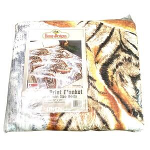 Vintage New NOS Owen Graphic Print Tigers Throw Blanket Full/Twin 72"x 90" 90s